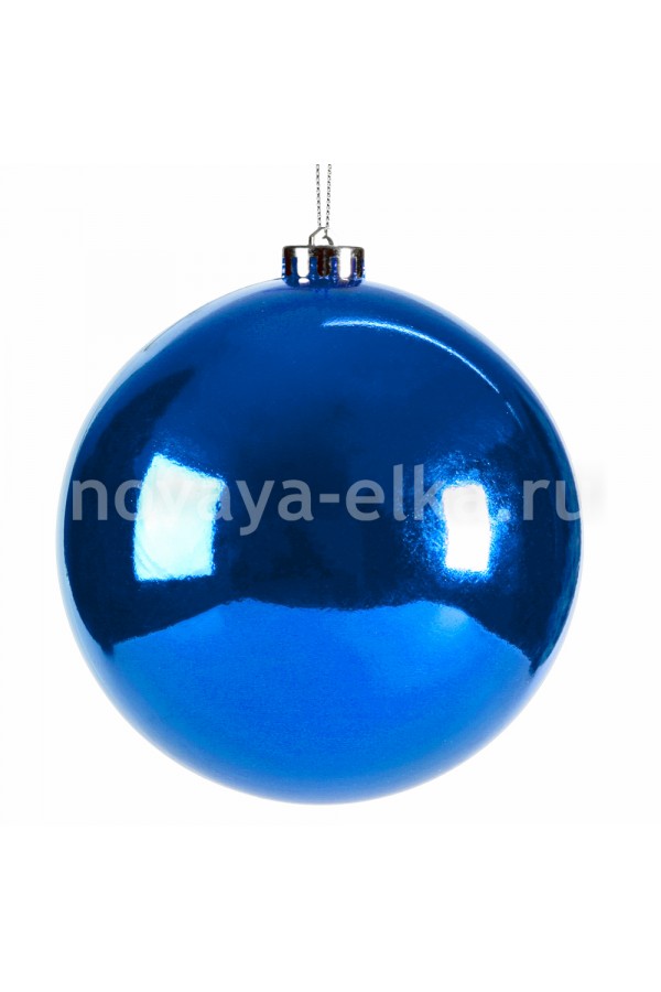 Новогодний шар синий глянцевый, пластик, диаметр 10 см