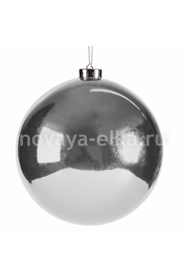 Новогодний шар серебряный глянцевый, пластик, диаметр 12 см