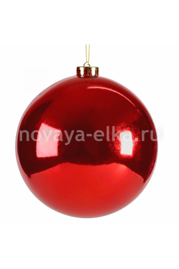 Новогодний шар красный глянцевый, пластик, диаметр 15 см