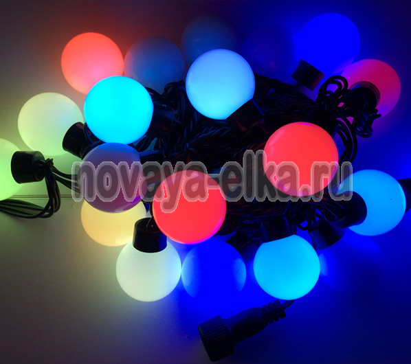 Большие шарики Rich LED 5 м., RGB автосмена цвета, соединяемая, 20-LED ширика 40 мм., 220 В, IP65